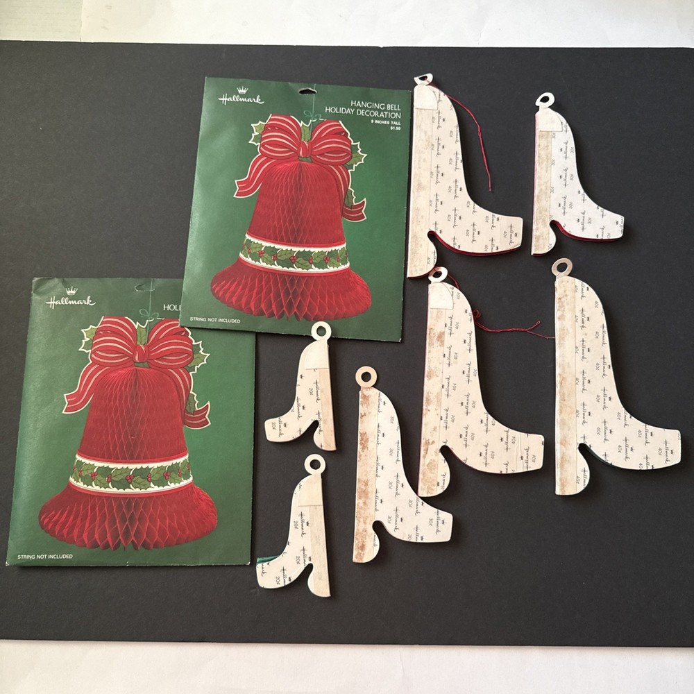 Lot of 9 Vintage Hallmark Honeycomb Bells Red & Green – 2 New In Package