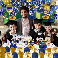 Blue and Gold Graduation Decorations 2026, Class of 2026 Graduation Party Dec…