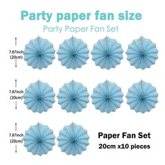 Blue Party Decorations 8in Hanging Paper Fans 30 Color DIY Set Light Blue