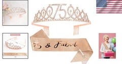 Fabulous 75th Birthday Crown and Sash Set with Elegant Pearl Pin – Gift Ready!