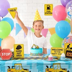 Construction Party Supplies for Boys – 12 Piece Set with Truck Signs & Cutouts