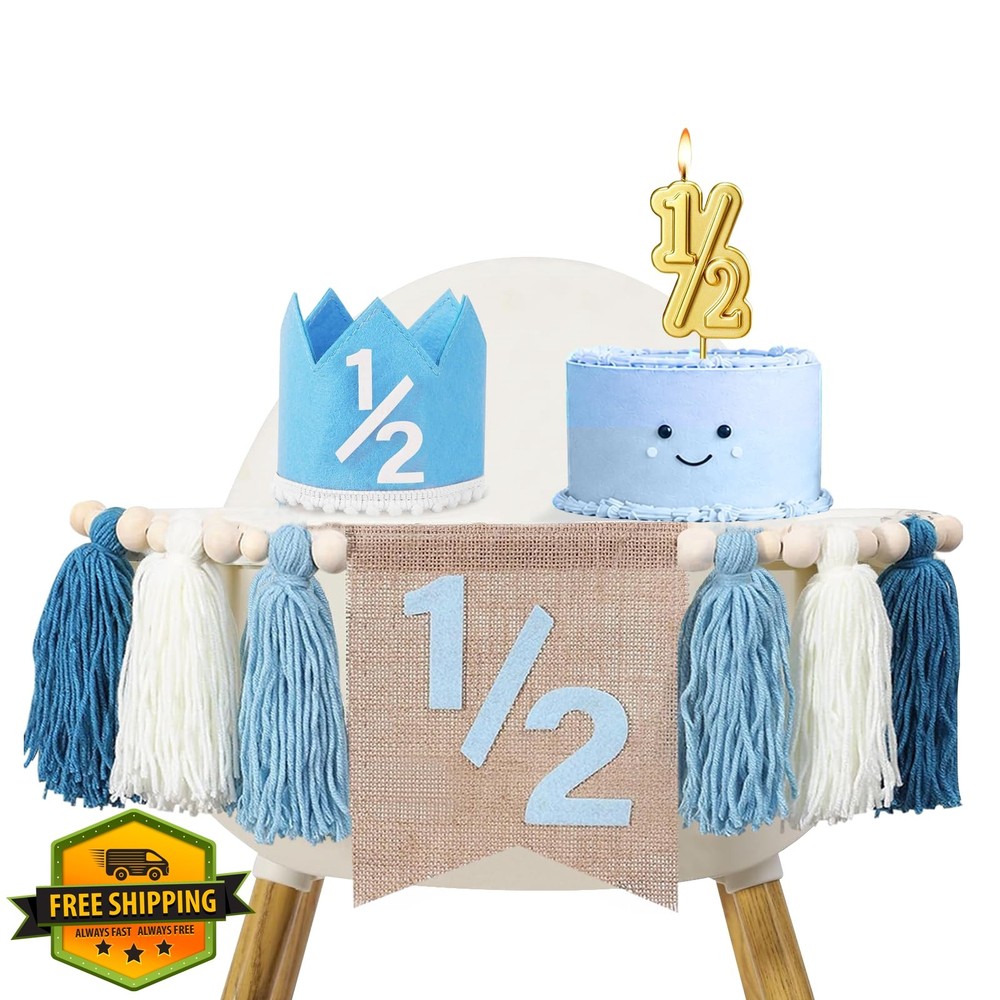 1/2 Birthday Boy Half Birthday Decorations High Chair Banner, 6 Month Girl Ta…