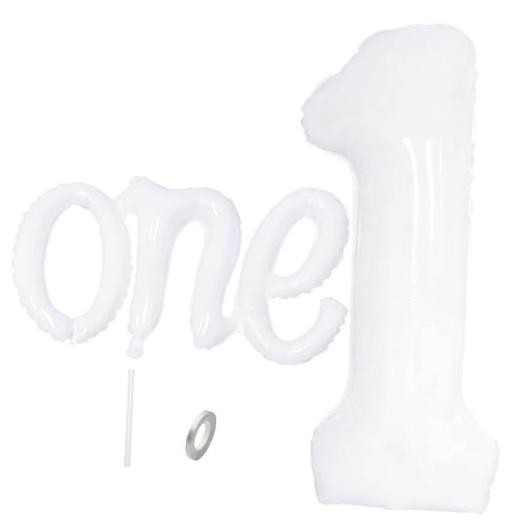 2Pcs One Balloon Set, 40inch Large Nylon Number 1 Balloon and 26inch White