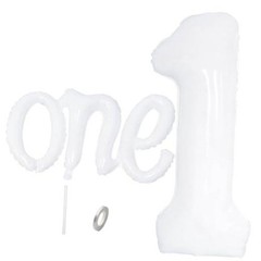 2Pcs One Balloon Set, 40inch Large Nylon Number 1 Balloon and 26inch White