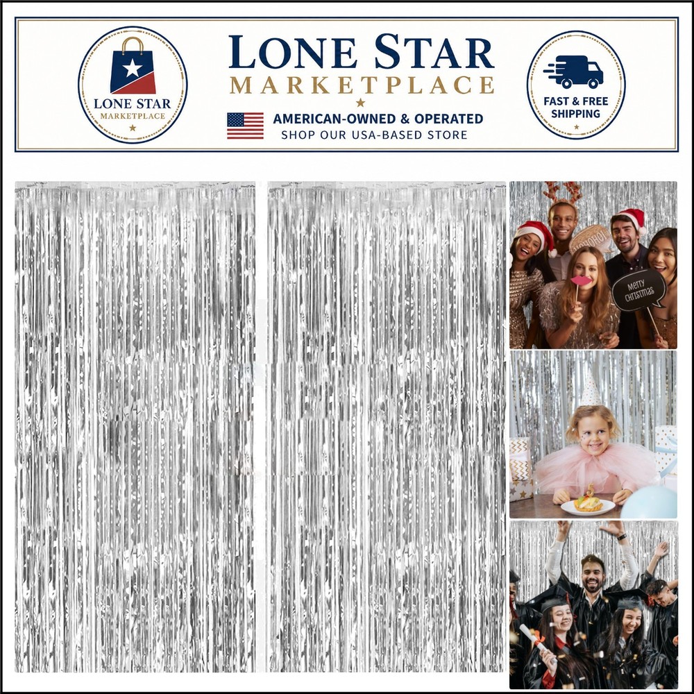 Shimmering Silver Foil Fringe Backdrop Set – Perfect for Festive Gatherings