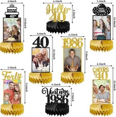 8Pcs 40th Birthday Decorations Honeycomb Centerpieces for Women Men, Black Go…