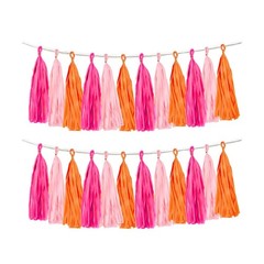 Rose Red Pink Orange DIY Tassel Garland, 15 Pcs Tissue Paper Banner, Party Decor