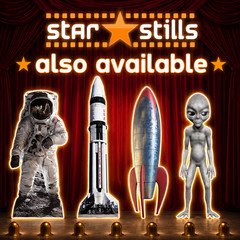 Astronaut with Rocket Cartoon Cardboard Cutout Over Moon Standee 173cm x 94cm