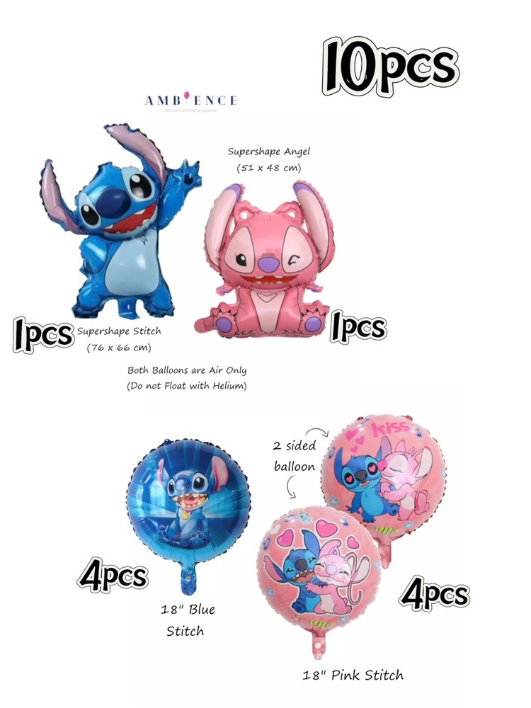 10pcs Stitch Foil Balloons Party Supplies.