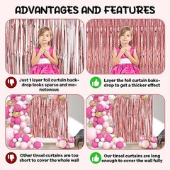 2 Pack Gold Foil Fringe Backdrop Curtains, 39.6″W x 98.4″L (Pack of 2) Rose