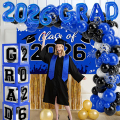 Graduation Decorations 2026, Blue Black Graduation Party Decorations 123Pcs B…