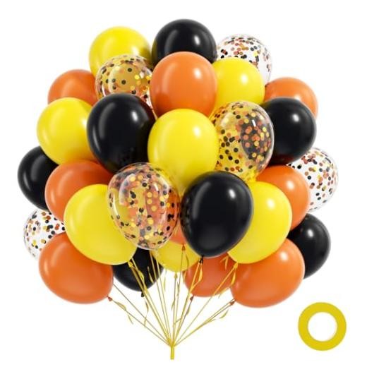 60pcs Construction Balloons 12inch with Black and Yellow Black Yellow Orange