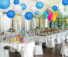 Blue Paper Lanterns 12 Pcs Assorted size of 6″ 8″ 10″ 12″ Chinese Round Paper Ha