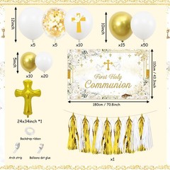 First Holy Communion Decorations 121Pcs – 1.8×1.1m Backdrop & Balloon Set