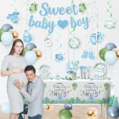 201PCS Baby Shower Decorations Boy Tableware Set, 25 Serves Disposable Plates an