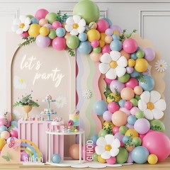 Daisy Flower Balloon Arch Kit Pink and Green Yellow WildFlower Balloons for W…