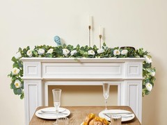 2 Pack 6Ft Artificial Eucalyptus Flower Garland with White Roses, Faux Floral