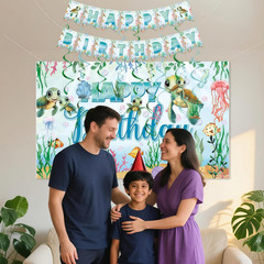 Sea Turtle Birthday Decorations Include Happy Birthday Banner, Backdrop, Hanging