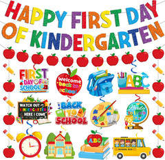 First Day of Kindergarten Decorations, Pre-Strung Happy First Day of Kindergarte