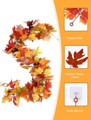 Joyhalo 2 Pack Fall Leaves Garland for Mantle, Autumn Leaf Garland Indoor