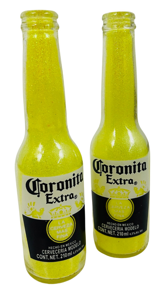 Handmade Glittered Corona Extra Beer Bottles – Set of 2 Glass Bottles