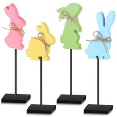 Cute Wooden Bunny Egg Rabbit Easter Standing Tabletop Decoration Block Sign