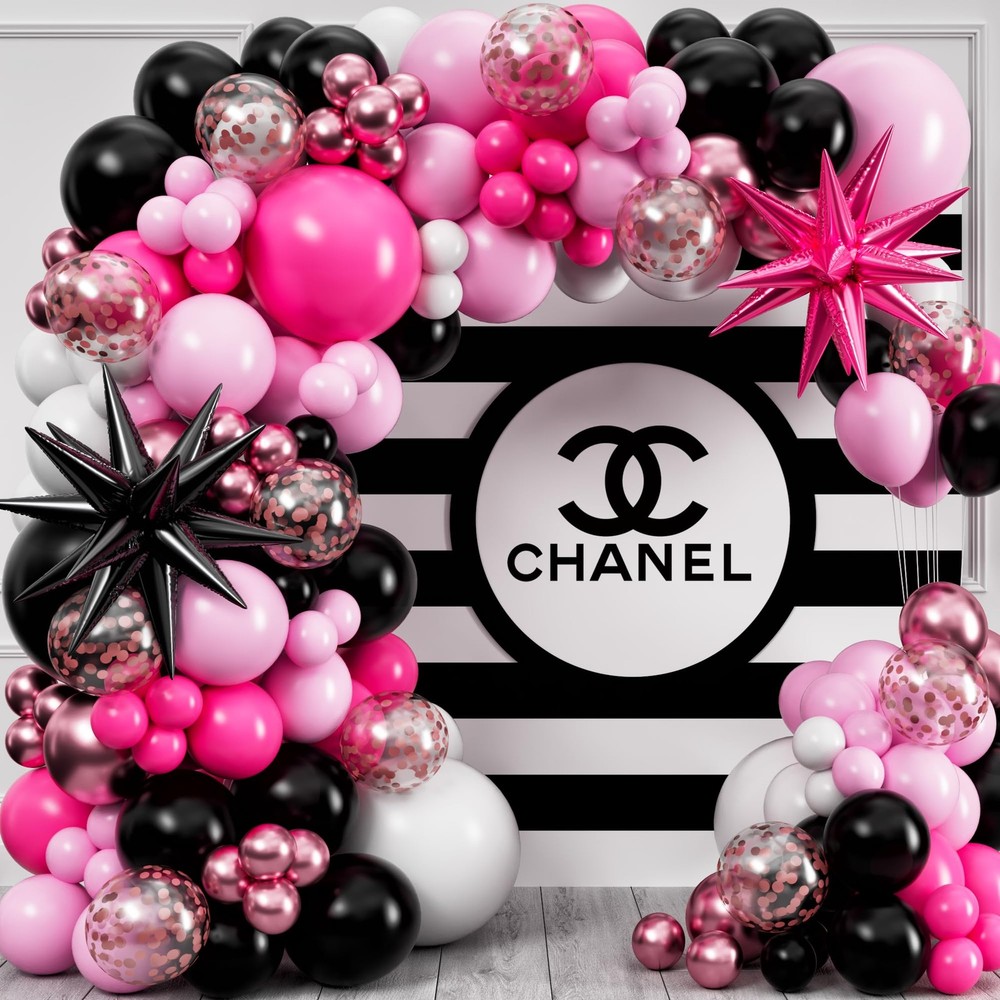 ALL-IN-1 Pink and Black Balloons Arch Kit with BONUS Starburst Balloons – Pin…