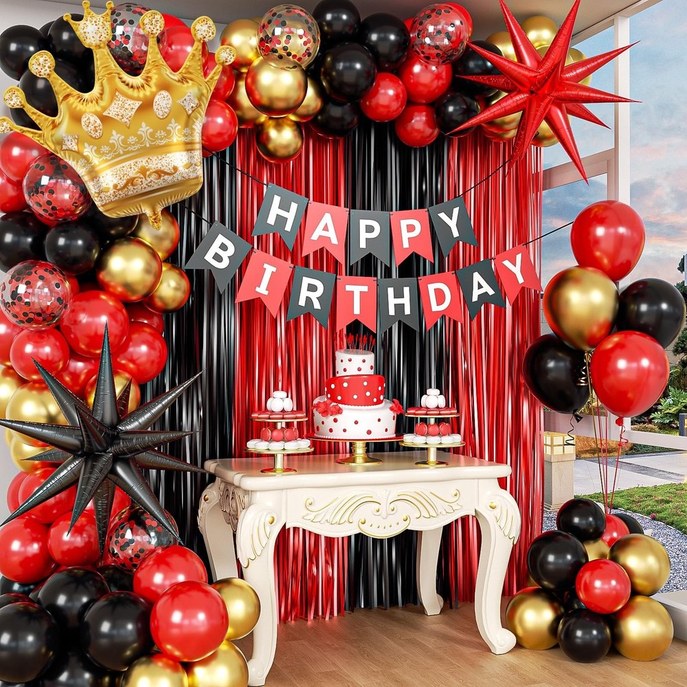 Vicduotex Red and Black Birthday Decorations for Men with Red,