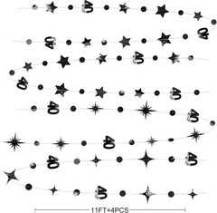 Black 40Th Birthday Decorations Number 40 Circle Dot Twinkle Star Garland Metall