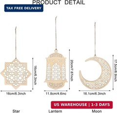 WILLBOND 12 Pcs Wood Ramadan Decorations Eid Decorations Islam Mubarak Wooden Or