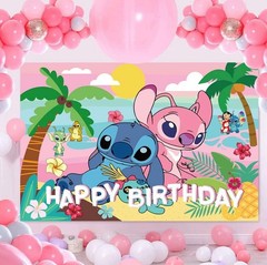 Lilo & Stitch Birthday Party Decoration, 4.9×3.2ft Happy Birthday Backdrop