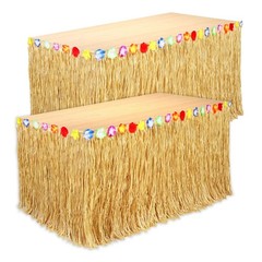 2 Pack Table Skirt Luau Party Decorations, Flower 53.2″ X 29.5″ Grass Table S…