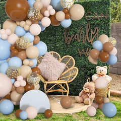Brown Coffee Blue Balloons Garland Arch Kit, 142Pcs Boho Nude Baby Blue Neutral