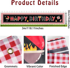 Happy Birthday Banner BBQ Birthday Decorations Picnic Happy Birthday Sign for Ya