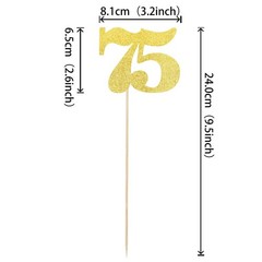 12 PCS Glitter Number 75 Centerpiece Sticks 75th Birthday Cake Toppers Sevent…