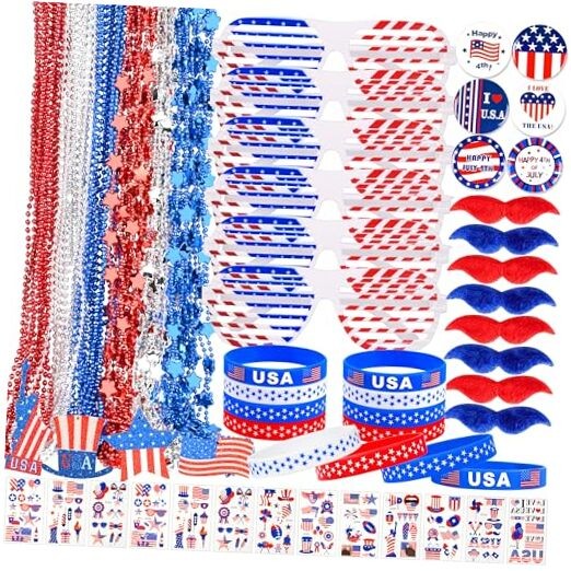 Palonu 146Pcs Patriotic Accessories Including Glasses Necklaces Silicone