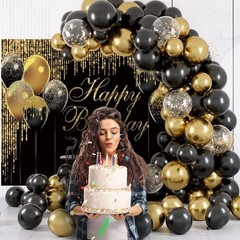 Black & Gold Birthday Backdrop 10x8ft – Glitter Sequin Banner for Party Decor, P