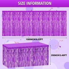 2 Pack 29.5×108 Inch Purple Foil Tinsel Fringe Table Skirts, Disposable Table…