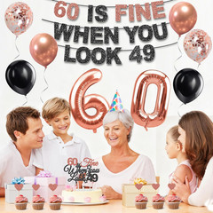 60Th Birthday Decorations for Women, Pre-Strung 60 Is Fine When You Look 49 Bann