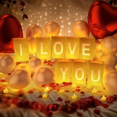 Peledic I Love You Light Up Letters, with Tea Lights Candles, Rose Petals, Pe…