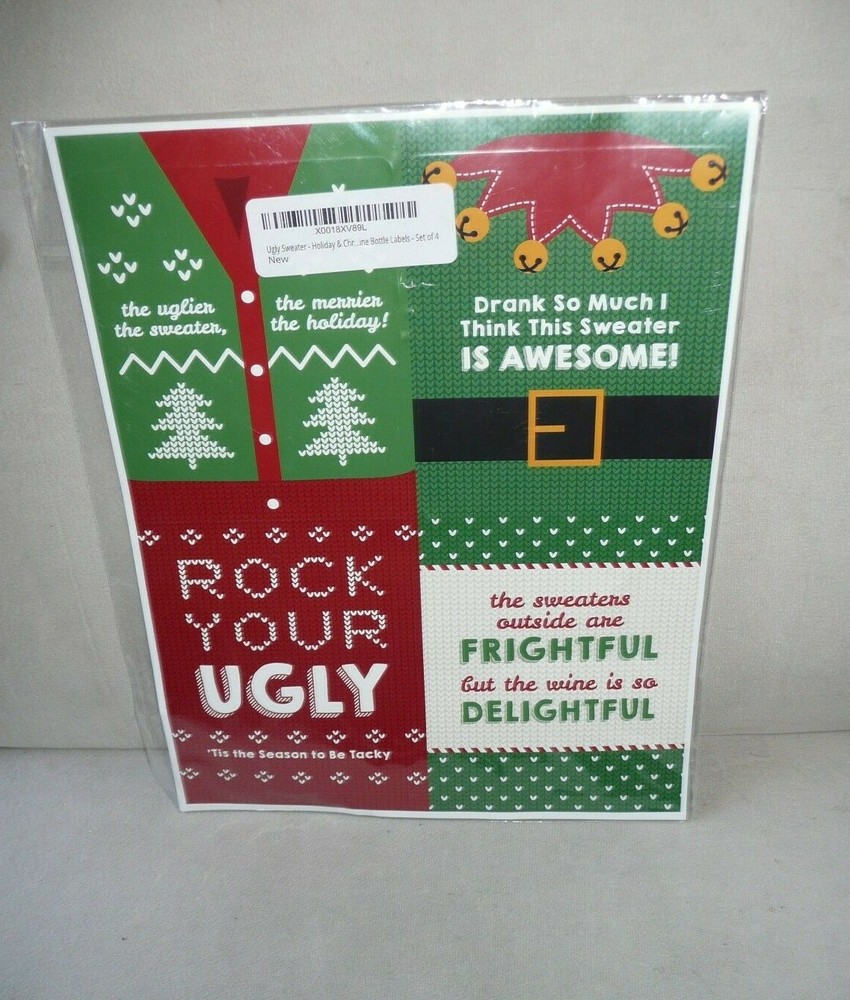 Big Dot of Happiness Co Ugly Sweater Christmas Holiday Bottle Label Stickers NEW