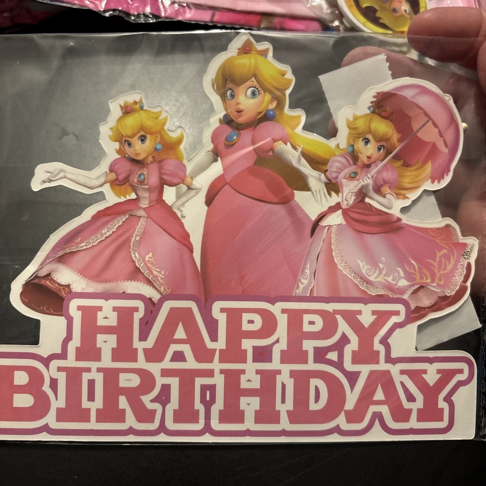 princess peach party decorations Cake Topper, Balloons, Birthday Sign
