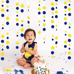 Pinkblume 46Ft Navy Blue And Yellow Circle Dots Garland Royal Blue Yellow White