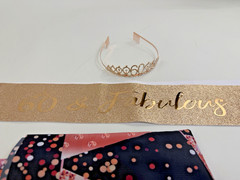 60th birthday party decorations – Tiara, Sash, Banner Pink