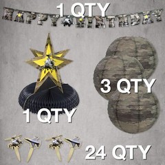 Helicopter Birthday Decorations in Army Camo – Complete the Party! (6 Items) …