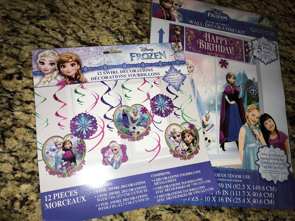 Disney Frozen Scene Setters 5pcs Wall Decorating Kit + 12 Swirl Decorations Set