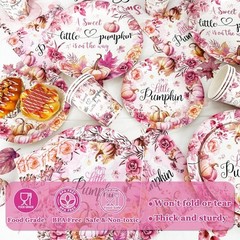 Disposable Tableware Set Serves 30 Guests with Pink Pumpkin Plates Cups Napkins
