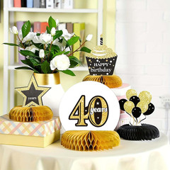 8 Pieces 40Th Birthday Decorations Honeycomb Centerpieces, Black Gold, «Cheers t