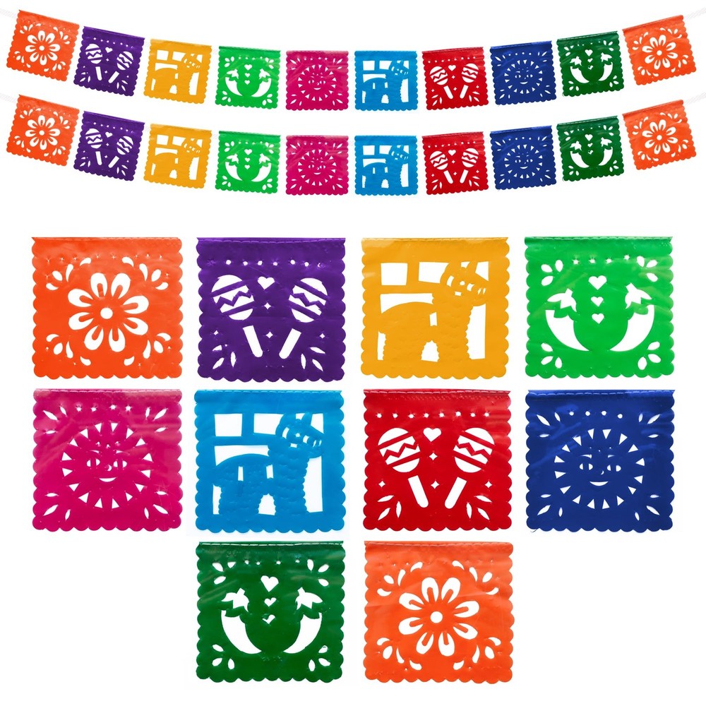Mini Mexican Party Banners (2 Pack with 10 Small Plastic Flags per Banner) – …
