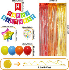 Multicolored Rainbow Birthday Party Decorations Pack with Banner, Balloons, Conf